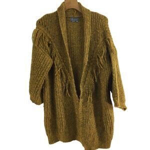 Anthropologie Women Stevie Fringed Chunky Knit Cardigan Sweater Mustard One Size